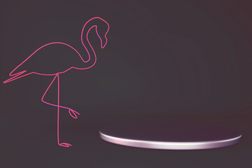 Obraz premium 3D podium with flamingo. Abstract minimal rim showcase for product promotion.