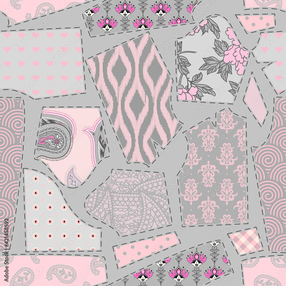 Aufkleber Patchwork textile pattern. Seamless quilting design background.