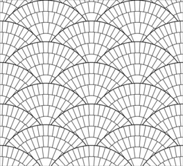 Fan shape granite. Cobble stone circle pavement. Geometric outdoor paving stone tiles. Architectural vector texture background.