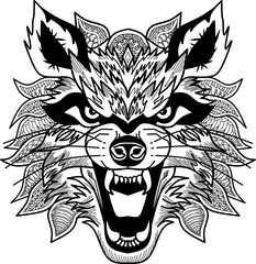 Obraz premium Wolf head zentangle stylized. Line art wolf vector illustration. Coloring page.