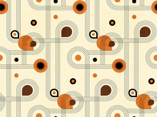 abstract geometric seamless pattern with circles and semicircles in boho and minimalism style in vector
