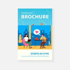 Manager falling in love with colleague. Thought bubble, heart symbol, office dating. Flat vector illustration. Romance, corporate relationship concept for banner, website design or landing web page