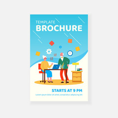 Senior couple using laptop together. Old man and woman learning app. Flat vector illustration. Retirement, communication, technology concept for banner, website design or landing web page