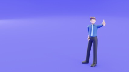 The businessman is smiling and raised his hand to and do thumb up. Congratulation and joyful with the success of his career. Successful concept of people in 3d rendering concept.