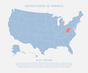 Map United states of America, state West Virginia