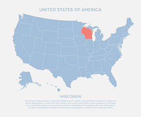 Map United states of America and state Wisconsin