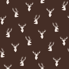 Simple seamless trendy pattern with head of reindeer. Contour design vector print.