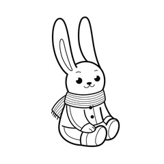 Fairytale animal characters - good bunny in coat. Outline vector illustration, coloring book for kids.