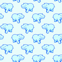 Vector pattern with cute hippo in cartoon style. Children's print for fabric, textile, clothes, toys, book.