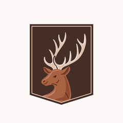 llustration of northern reindeer head. Simple contour vector illustration for emblem, badge, insignia.