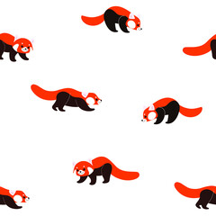 Simple seamless trendy animal pattern with red panda. Cartoon vector illustration.