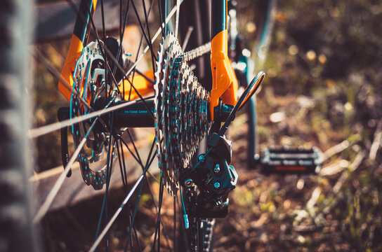 Detailed Shot Of The Gear Shifter Of An Orange Mountain Bike