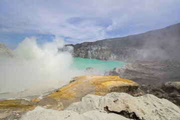 Ijen volcano in East Java, Indonesia