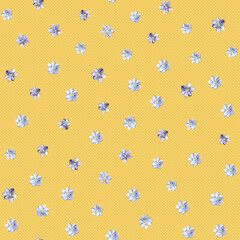 Botanical seamless pattern with watercolor Hepatica nobilis, spring wild flowers yellow background. Perfect for greeting cards, wedding invitations, parties