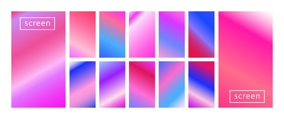 Mobile screen lock display collection of colorful backgrounds in trendy neon colors. Modern screen vector design for mobile app. Soft color abstract pastel holographic gradients. Swatches for design