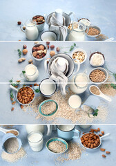 Collage of Various vegan plant based milk