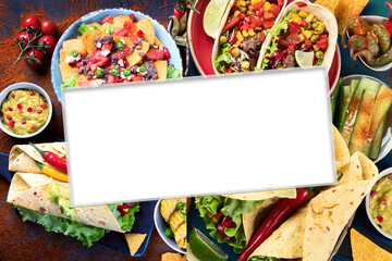 Collage of traditional Mexican food mix on dark background.