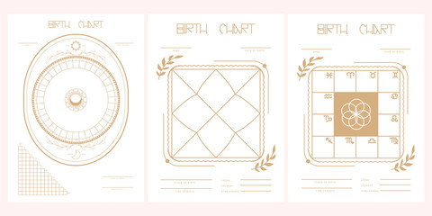 Set of astroblank. Scheme for building a natal chart. Vector illustration. - 421464710