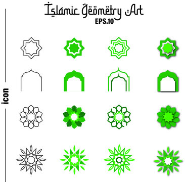 Set of green Islamic Geometry art Moscow Icon for presentation and Ramadan art for Muslim 