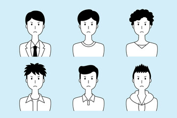 怒った表情の男性のベクターイラストセット
