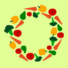  vegetables frame. Fresh organic food, vegan garden menu, eco health poster.