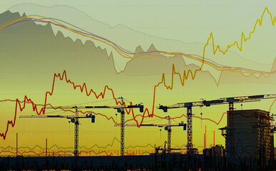 Blur Building Forex charts with views of stocks in cities. construction. real estate and...