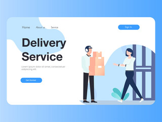 Delivery service. A courier delivering a package to a customer. Vector illustration  concept of Delivery Service.
