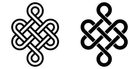 Mystical knot of longevity and health, Feng Shui luck sign, vector infinity knot, tattoo of the symbol health of occultism and witchcraft - obrazy, fototapety, plakaty