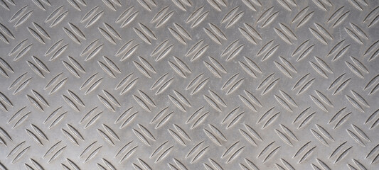 Top view of silver aluminium checker plate texture background banner panorama