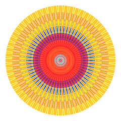 Creative multicolored points round symbol. Abstract symmetrical logo. Mosaic colorful beautiful beads. Circle dots modern pixel floral art icon. Colored pattern ornament wheel decorative illustration.