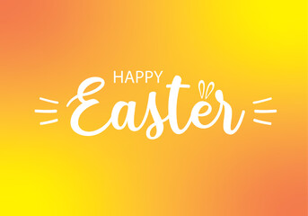 Easter card. Vector illustration of Happy Easter holiday with bunny ears in an egg on an orange background. Beautiful calligraphic font.