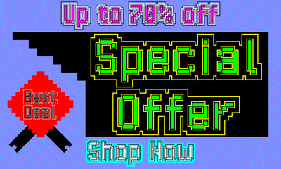 Special Offer - Vector banner template design. Special offer discount banner, pixel art for advertising.