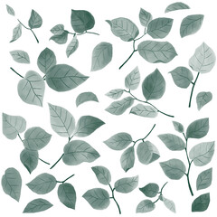 沢山の葉っぱが散らばった水彩イラスト