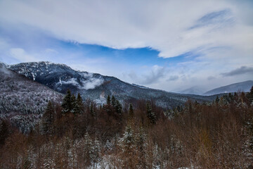 Beautiful winter landscape in the mountains, Bucegi Mountains Romania.
