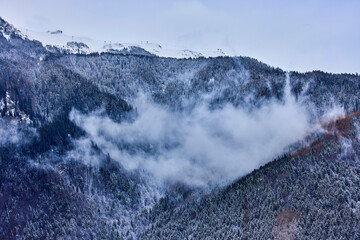 Beautiful winter landscape in the mountains, Bucegi Mountains Romania.
