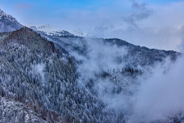 Beautiful winter landscape in the mountains, Bucegi Mountains Romania.