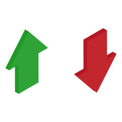 Red and green isometric arrows. Growth and Decay for infographic graph, chart. Vector