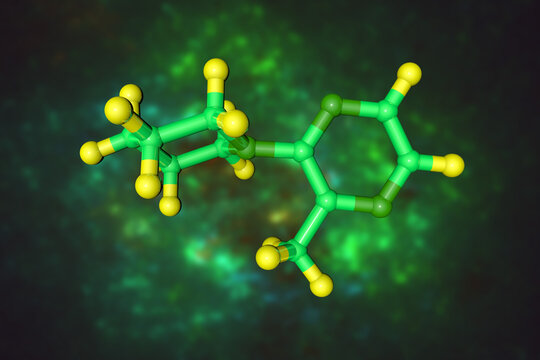 Molecular model of modaline, a potent monoamine oxidase inhibitor that showed therapeutic antidepressant activity and used in the treatment of depression. Scientific background. 3d illustration
