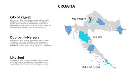 Croatia vector map infographic template divided by countries. Slide presentation