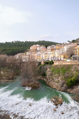 Jucar river and houses in Cuenca, Spain.
