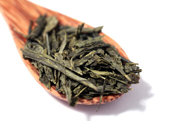 Green tea dried and rolled leaves