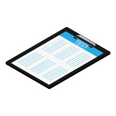 Vector illustration isometric test, exam paper on clipboard