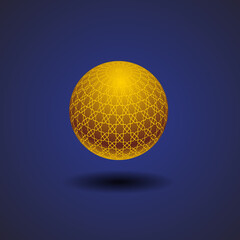 3d golden sphere with geometric pattern vector illustration dark blue background