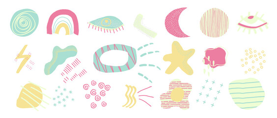 Abstract art background vector. Creative Hand drawn various shapes and doodle object elements for kids and school cover, abstract wall art for home decor,earth tone wallpaper,prints and pattern design