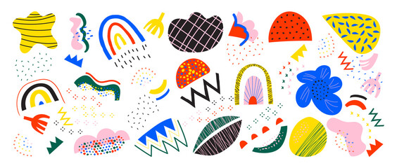 Abstract art background vector. Creative Hand drawn various shapes and doodle object elements for kids and school cover, abstract wall art for home decor,earth tone wallpaper,prints and pattern design