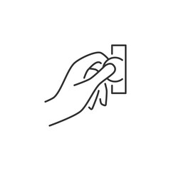 Hand Insert Coin Into Coin Acceptor Vector Line Icon.