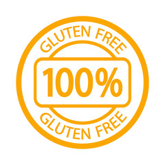 Gluten free stamp. Gluten intolerance. Round yellow logo or label. Vector illustration