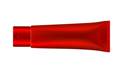 3d illustration of metallic red tube. Ointment or salve. Lotion, scrub or cream tube. Toothpaste. Vector mockup. Cosmetic mask