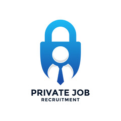 Private job logo design template. Person shape concept combined of padlock symbol.