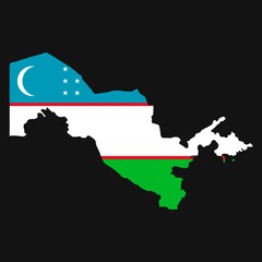 Uzbekistan map silhouette with flag on black background